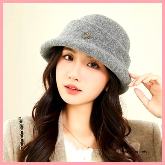 Faux Wool Fedora Bucket Hat for Women Winter Warm Headwear main image 4